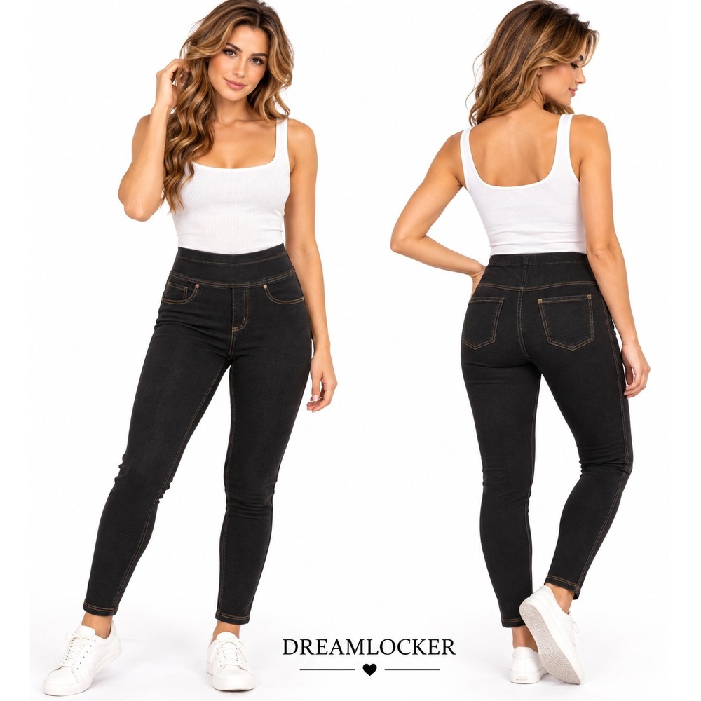 MeMoi Shaping Leggings Womens S/M Black Denim Jeggings Pull On Slimming Pants